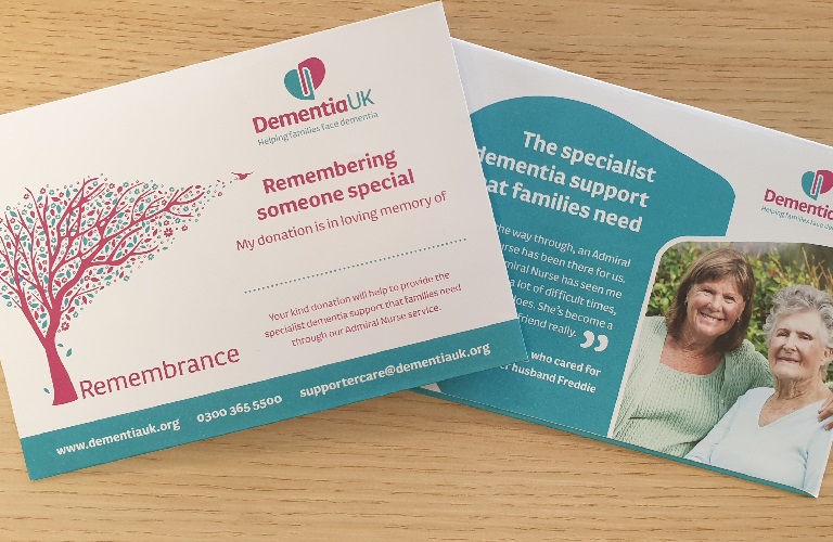 Dementia UK funeral collection envelopes