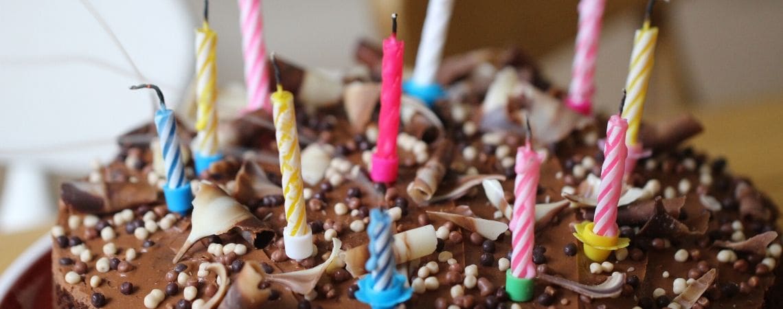 Chocolate birthday cake with candles