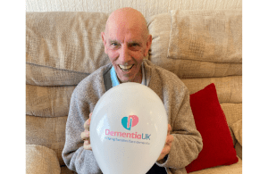 Bernie with a Dementia UK balloon