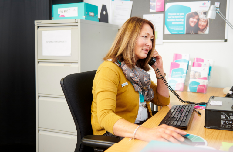 Helpline Admiral Nurse talking on the phone