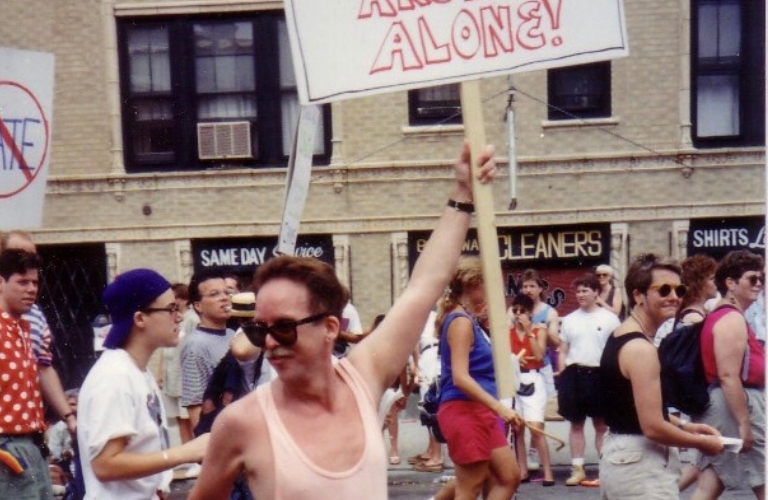 Dáithí at a Gay Pride parade, 1985
