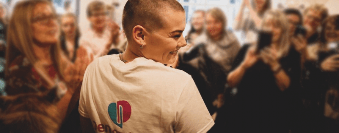 A volunteer wears a Dementia UK T-shirt