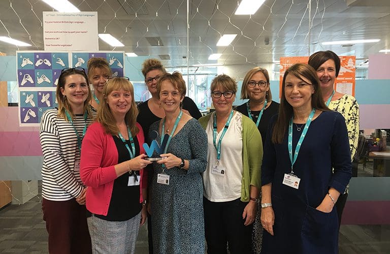 The Professional and Practice Development team at Dementia UK with their award
