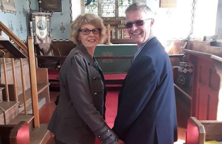 Peter and his wife Teresa visiting the church where they were married