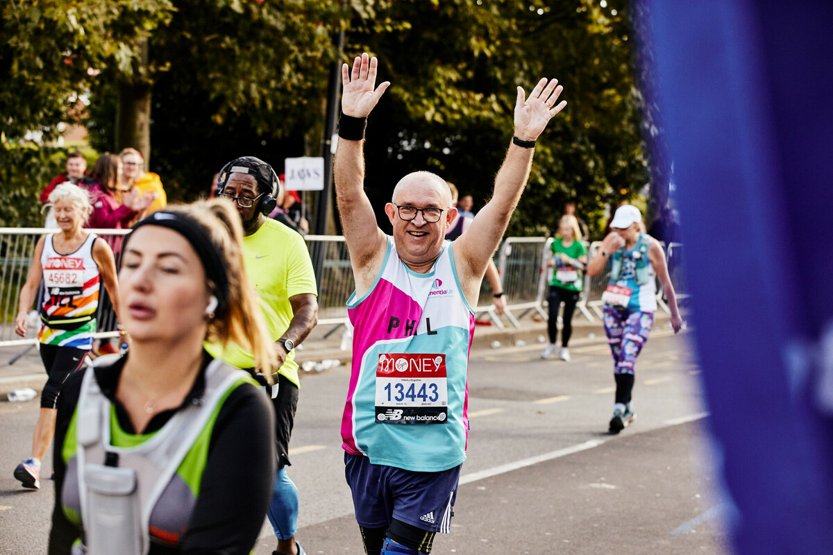 Runners take part in the Virgin London Marathon 2021, to help raise funds for Dementia UK.