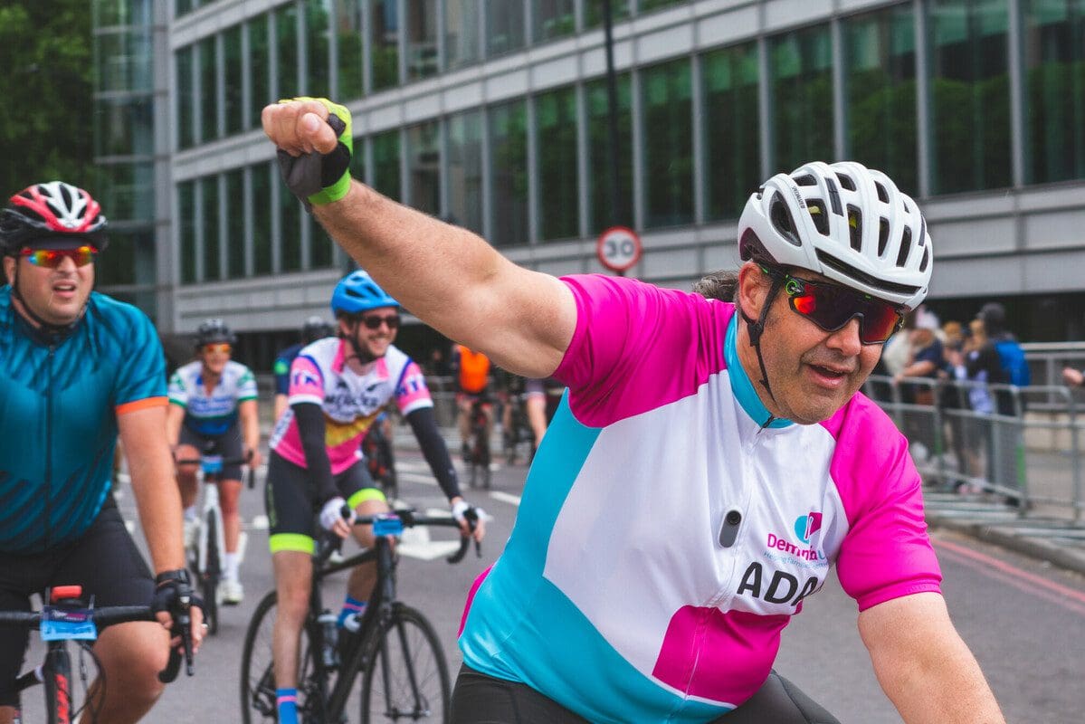 Cyclists take part in the Ride London 2022 event, to help raise funds for Dementia UK.