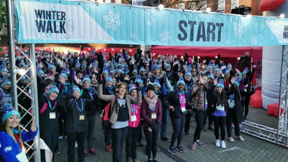 a crowd at the start line of the london winter walk